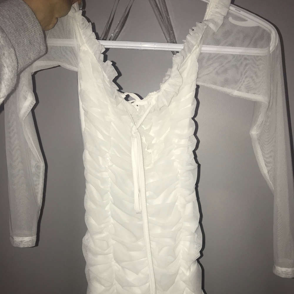White Mesh Ruched Mini Dress [NWOT]